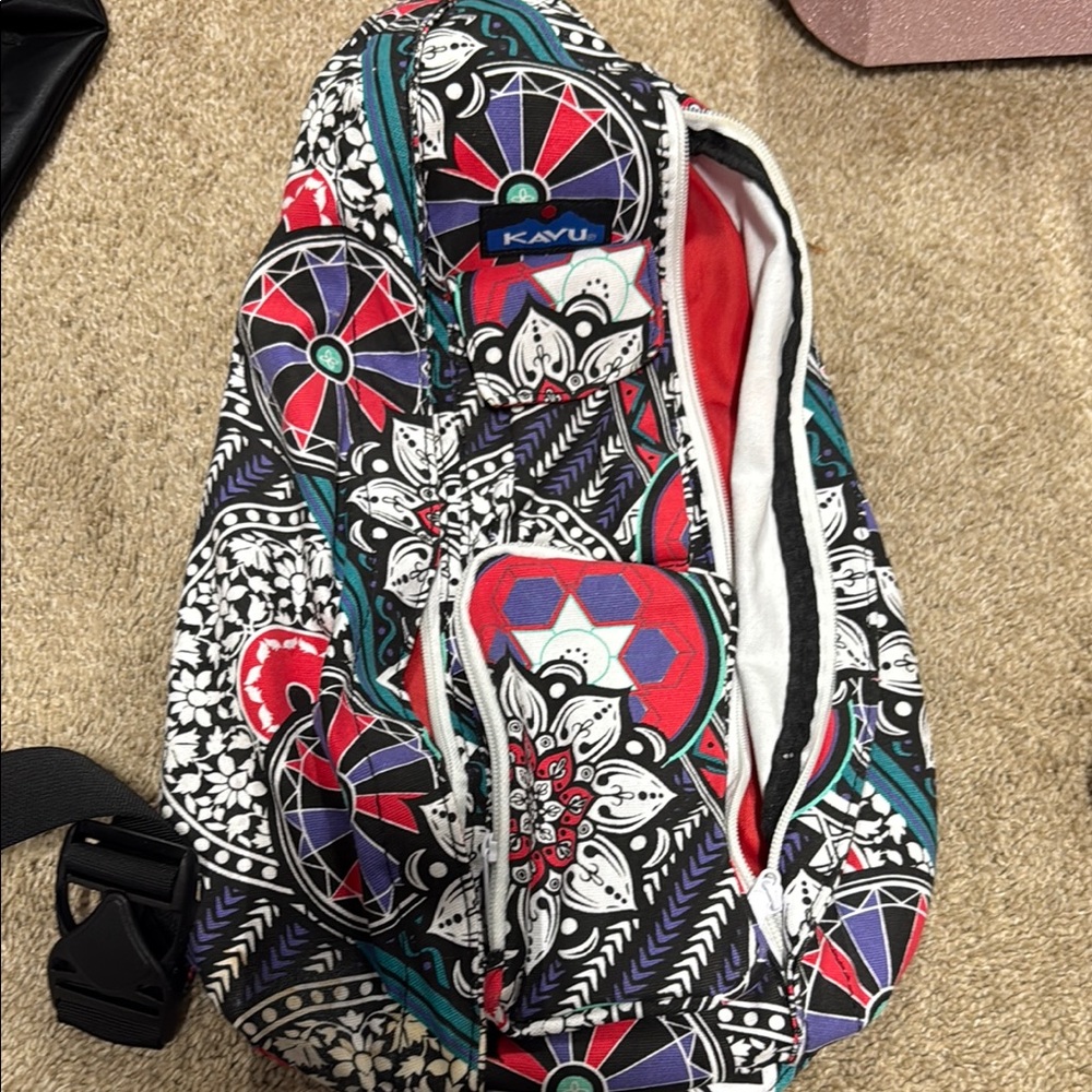 Kavu Red and Blue Backpack Vibrant Pattern Ergonomic Design